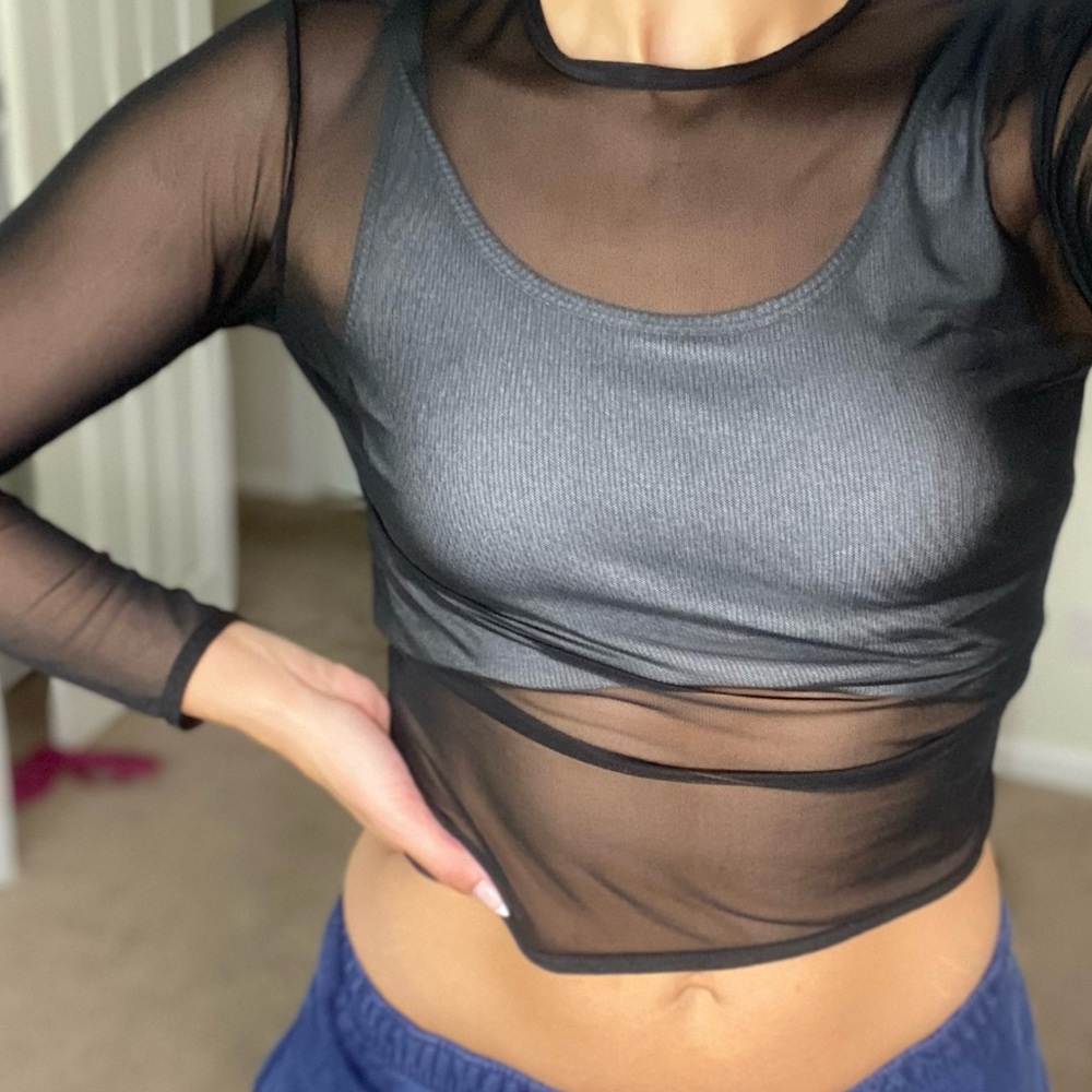 Black Mesh Long Sleeve Top